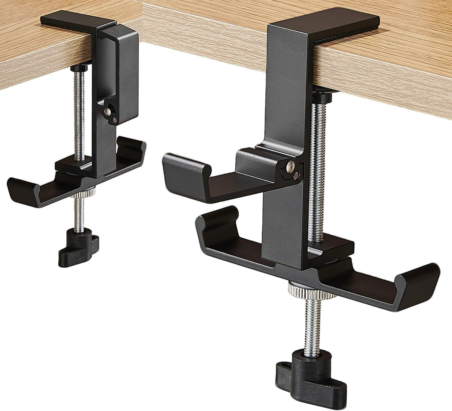 JAKO Headphone Stand for Desk, 3 Hooks Aluminum Alloy Headphone Holder (1 Foldable+2 Fixed) Space Saving Headset Stand Hook, Universal Fit PC Gaming Headsets Holder Desk Clamp for Office/Game Table