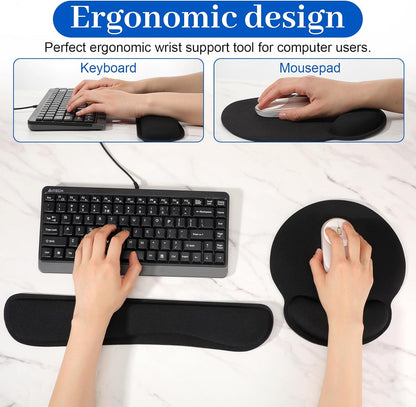 10 Pcs Ergonomic Keyboard Wrist Pad Set with Mouse Pad and Keyboard Wrist Rest, Memory Foam Comfort Support for Typing Gaming Office Laptop Computer (Black)