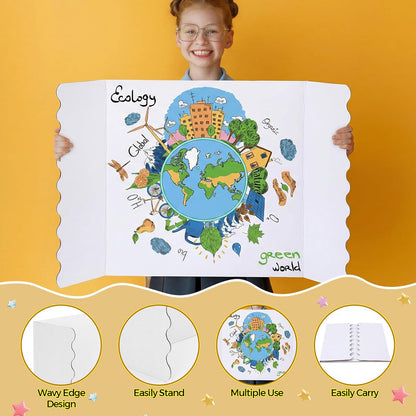 Mooliwe 4 Pack 24" X 16" Trifold Poster Board, Medium Tri Fold Boards Foldable Corrugated Presentation Display Scalloped Borders for Science Fair Events, School Projects, Exhibitions (Macaron)