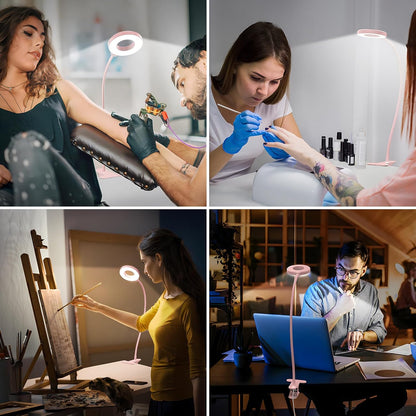 iZELL Book Light, Clip on Reading Light with Silicone Flexible Arm, Dimmable LED Lamparas Clamp on Workbench Desk for Studying Painting Crafting Drawing Makeup Nail Tech Puzzle Task - 27.6‘’ White