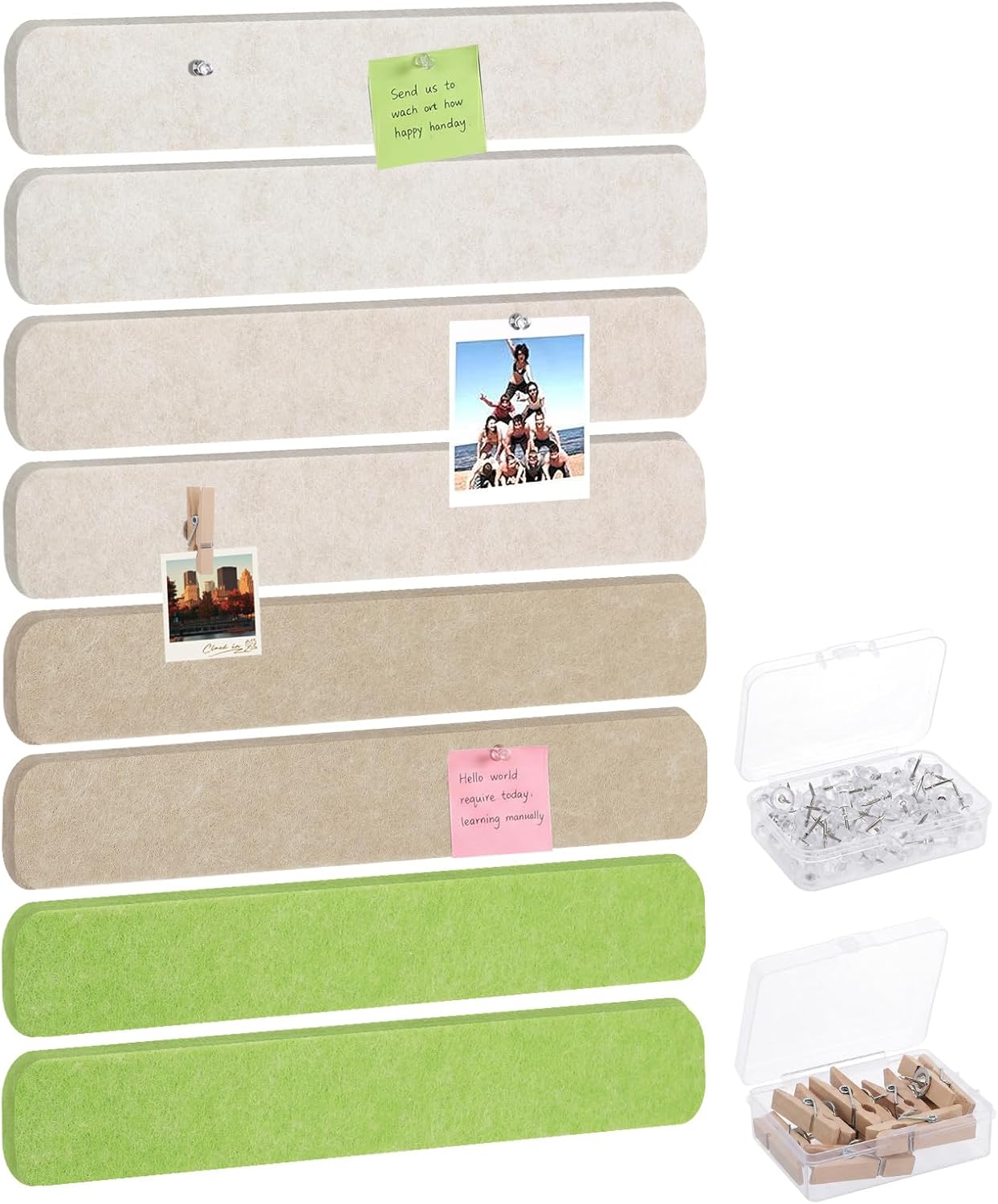 Thboxes 5 Pack Felt Bulletin Board Strips, 13x2 Inch Self Adhesive Felt Pin Boards with 30 Pushpins, Cork Board for Walls Home Office Decor(Black)