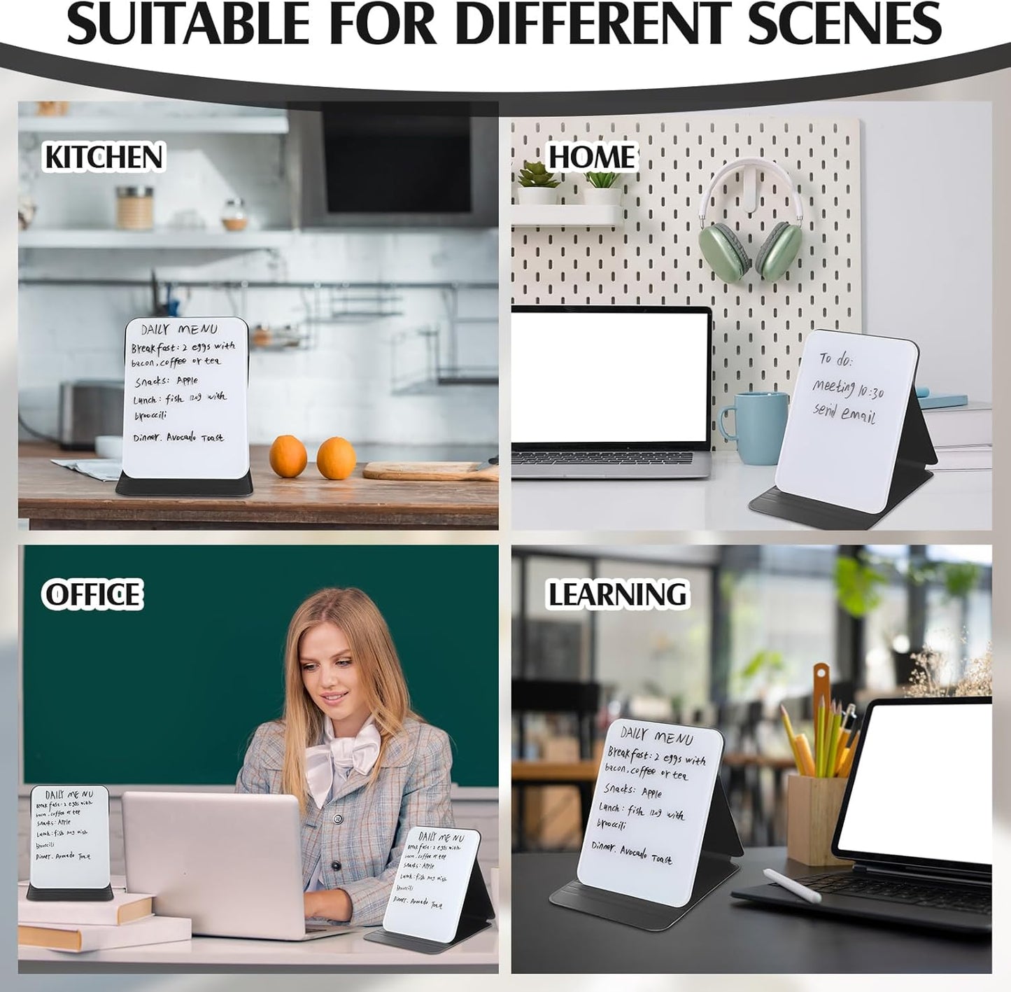 Dunzoom 2 Sets 4 Pcs Small Glass Desktop Whiteboard with Reversable Stand 8x6 Inch Mini Dry Erase White Board Easel with 2 Markers Reusable Desk Notepad for Home Office School Supplies (Pink,Green)