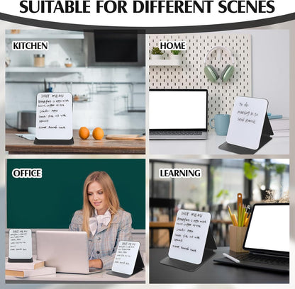 Dunzoom 2 Sets 4 Pcs Small Glass Desktop Whiteboard with Reversable Stand 8x6 Inch Mini Dry Erase White Board Easel with 2 Markers Reusable Desk Notepad for Home Office School Supplies (Pink,Green)