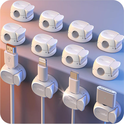 Chfeila 8 Pack Cable Clips [Dual Spring & Clasp] Cable Management, Max Secure Adhesive Cord Organizer, Cord Holder for Nightstand, School Office, College Dorm Essentials, Desk Accessories & Decor