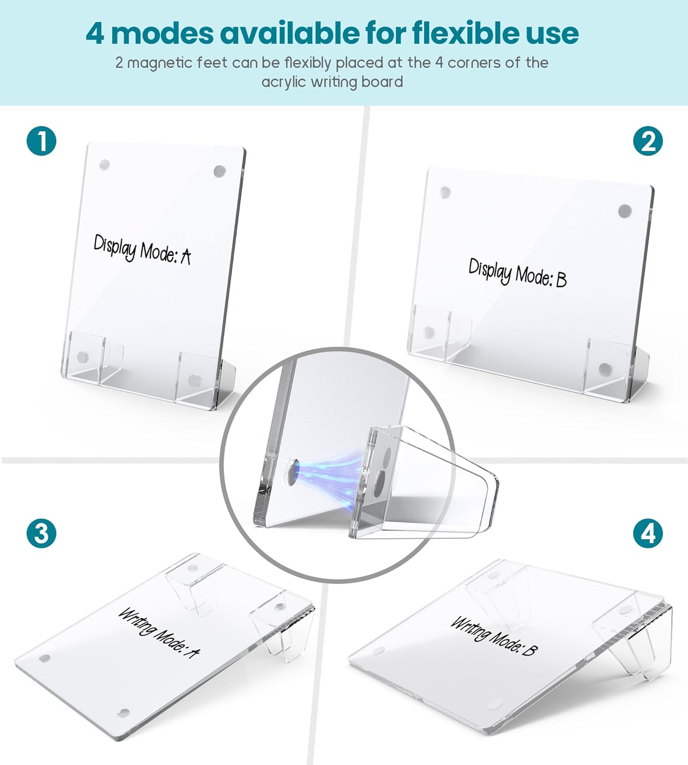 Clear Acrylic White Board 8x6 Inches, Frameless Desktop Dry Erase Board with Flexible Magnetic Stand and Markers, Mini Whiteboard Desk Accessories for Women, Home, Office, School