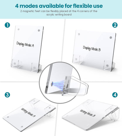 Clear Acrylic White Board 8x6 Inches, Frameless Desktop Dry Erase Board with Flexible Magnetic Stand and Markers, Mini Whiteboard Desk Accessories for Women, Home, Office, School