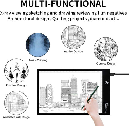 XIAOSTAR Light Box Drawing Pad A5, Tracing Board with Micro USB Cord Charge Cable and Brightness Adjustable for Artists, AnimationDrawing, Sketching, Animation, X-ray Viewing (A5) Not Rechargeable