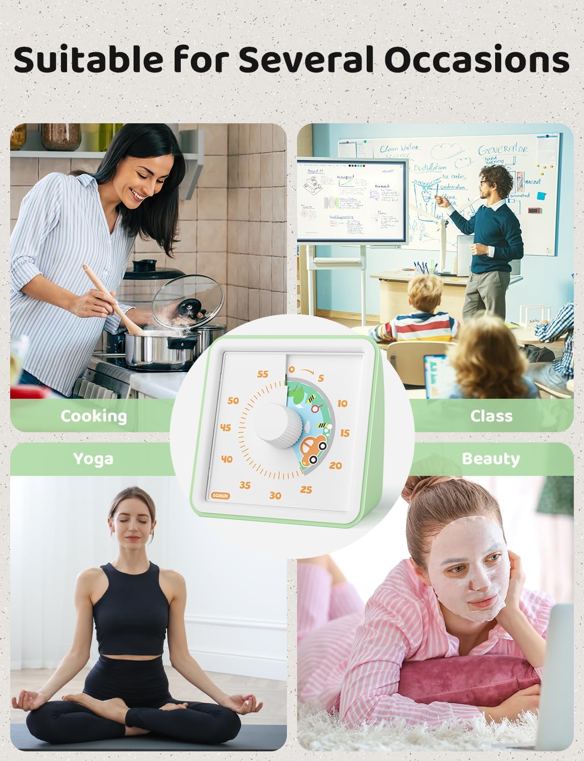 LIORQUE 60 Minute Visual Timer for Kids, Visual Countdown Timer for Classroom Office Kitchen with 'Space Ship' Pattern Design, Pomodoro Timer with Silent Operation (Batteries Included)