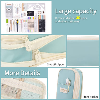 EASTHILL Big Capacity Pencil Case Large Pencil Pouch Stationery Pen Bag for Teen Girls-Green
