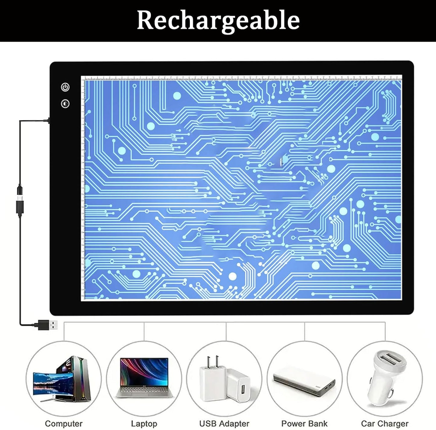 Generic Rechargeable Artist A3/A4/A2/A5 Light Table, Ultra-Thin Portable LED Light Box 3-Color Modes 6 Levels Dimming, Drawing Board Backlight for Sketching, Drawing, Tracing and Diamond Art