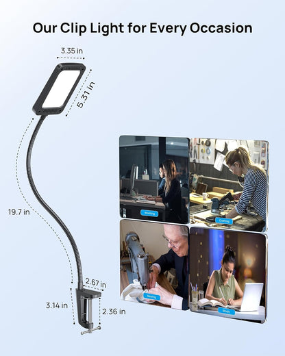 TROND LED Desk Lamp with Clamp, 1000LM Super Bright 3-Level Dimmable Desk Light 6000K Daylight, Extra-Long Flexible Gooseneck Clip on Light, Eye-Care Clamp Lamp for Painting, Workbench,Reading, Sewing