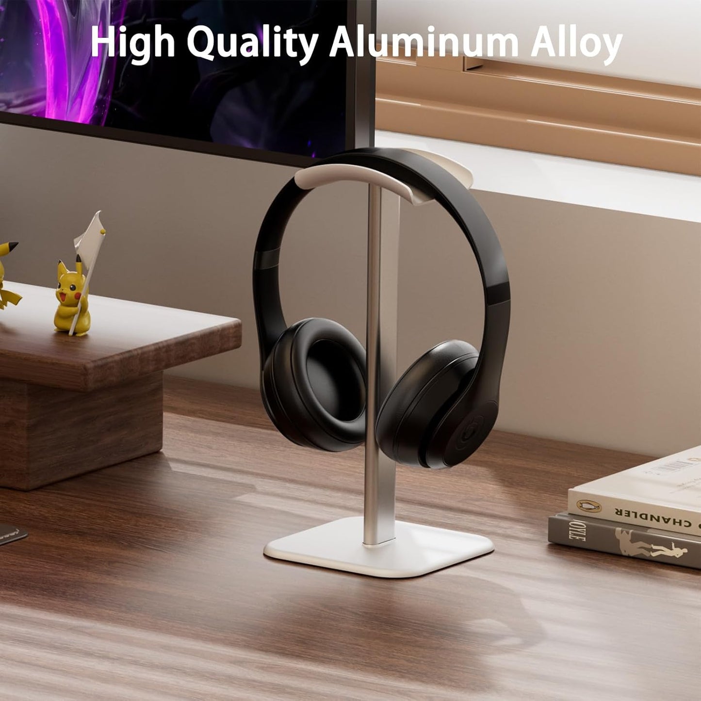 Headphone Stand for Desk - Headset Stand with Aluminum Hanger and Plastic Headrest, Headphone Holder for AirPods Max, Sony, Bose, Beats and More (Black)