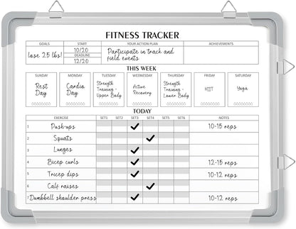 Lincia 16 x 12 Inch Fitness Tracker Whiteboard Workout Calendar for Home Gym Dry Erase Planner Hanging Removable to Do List for Wall Whiteboard with Aluminum Frame for Gym Program(Style A)
