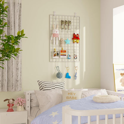 C&AHOME Photo Wall Display Set of 2, Grid Panel with Hooks, Clips, Hemp Cord, Hammer - 15.7" x 11.8", White UWWGM3402W