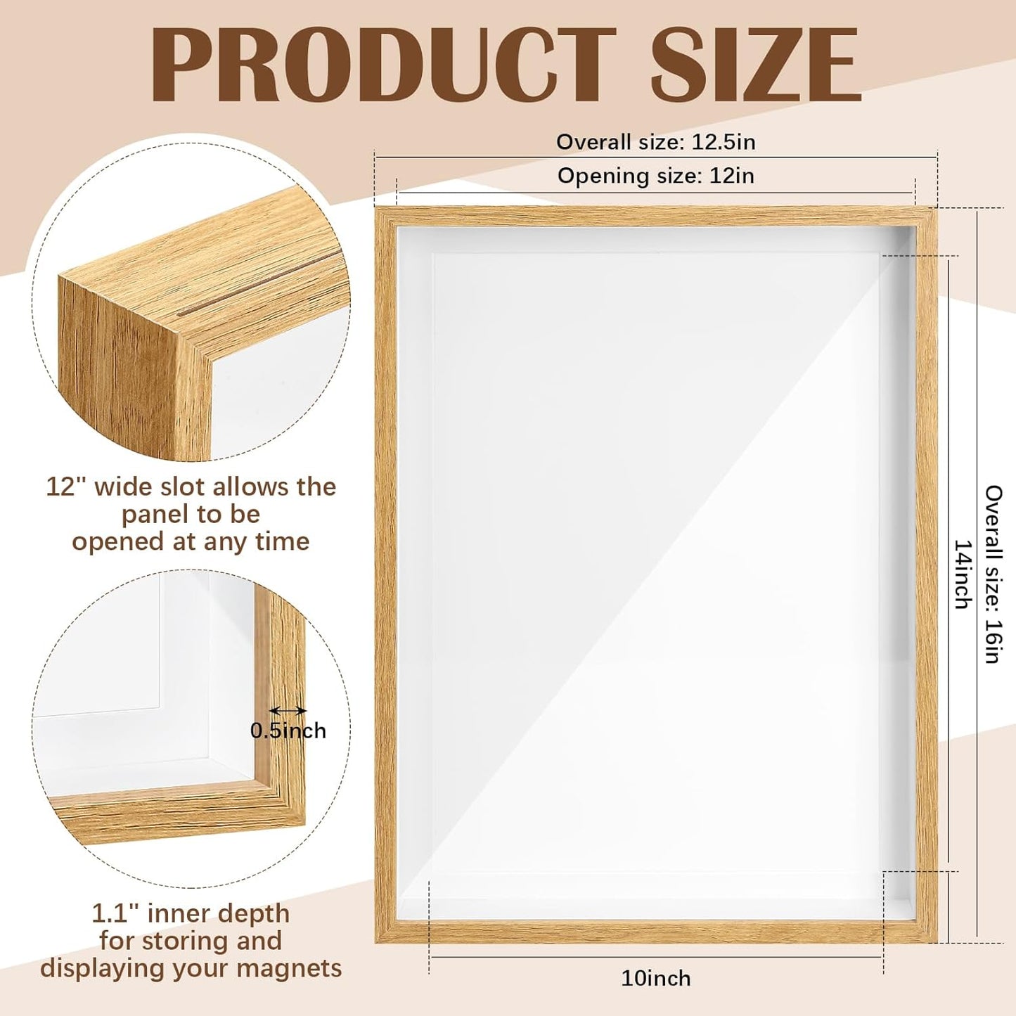 Vicenpal 1 Pcs Large Magnetic Board 16" x 12" Magnet Display Board Removable Souvenir Fridge Magnet Frames Case for Wall Dust Proof Magnetic Shadow Box for Wall Table Refrigerator (Black)