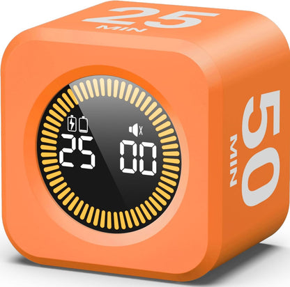 KADAMS Pomodoro Timer Visual - Productivity Pomodoro Cube, 5/10/25/50 Min Countdown & Countup, Silent – Ideal for Work Study Cook Workout Kitchen School Classroom Office ADHD Gift Kids (1, Black)