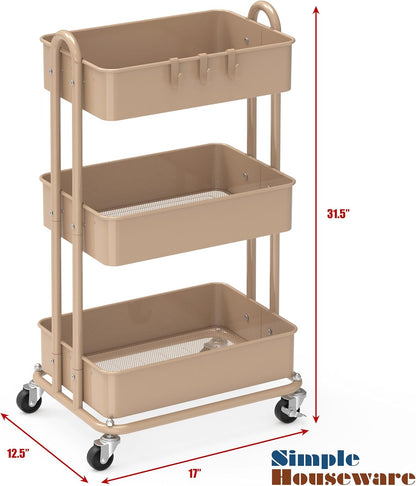 Simple Houseware 3-Tier Heavy Duty Metal Utility Rolling Cart, White