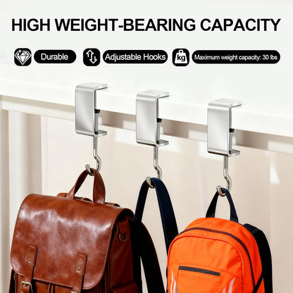 Heavy-Duty Desk Hook Table Clamp Hooks Hanging Bag Backpack, 6 Pcs Metal Rust-Resistant Shelf Hooks, Adjustable Desktop Mounting Hook (6 pcs)