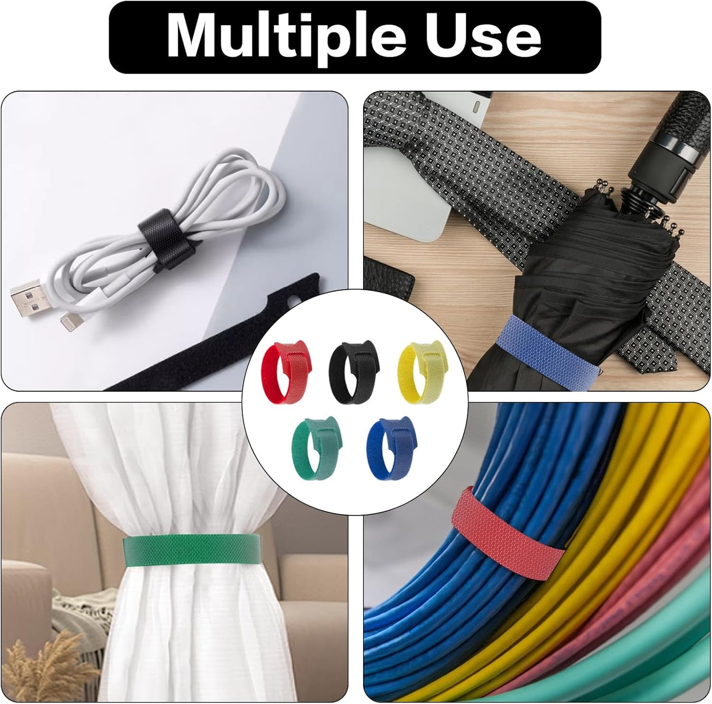 25 Pcs Silicone Cable Ties, Reusable Cable Straps Wire Organizer, Cable Management Cord Organizer for Fastening Earphone Phone Charger Home Office Desk Kitchen Appliances Cable Cords Wires