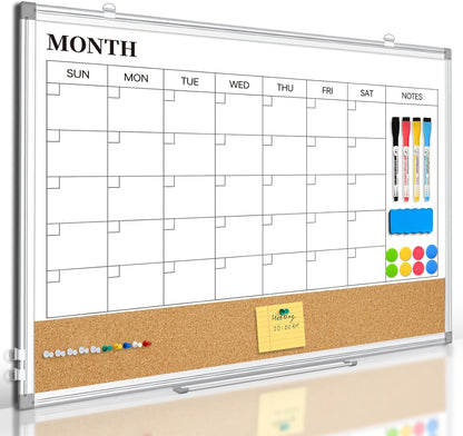 Weekly Calendar Dry Erase Whiteboard for Wall, 24"x18" Magnetic Weekly Planner White Board, Double Sided Hanging Daily Planning Board for Home, Office, School, Kitchen