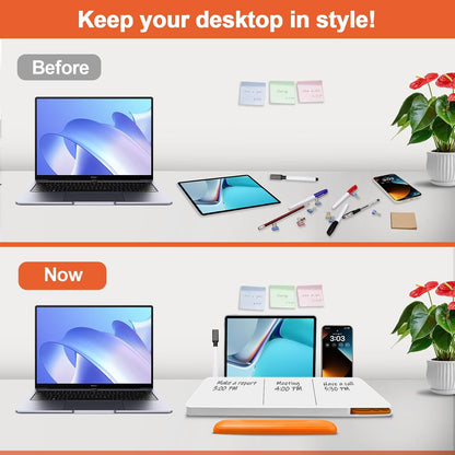 Desk Whiteboard Dry Erase Glass Desktop Whiteboard with Calculator, Desk Board with Keyboard Stand for Office or School