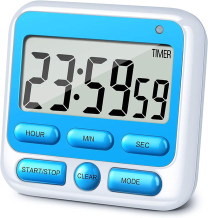 KTKUDY Digital Kitchen Timer with Mute/Loud Alarm Switch ON/Off Switch, 12-Hour Clock & Alarm, Memory Function Count Up & Count Down for Kids Teachers Cooking, Large LCD Display, Strong Magnet (Black)