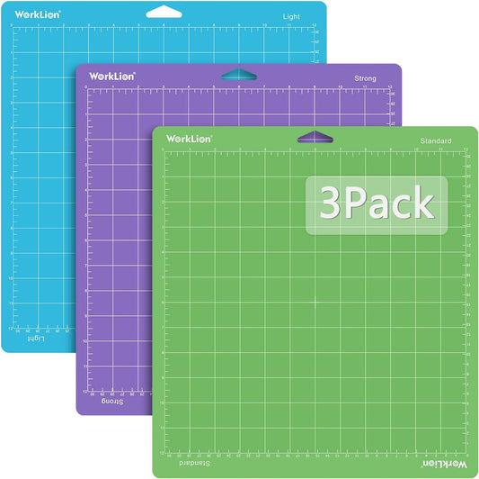 WORKLION Cutting Mat 12x12 Compatible with Maker/Maker 3/Maker 4/Air 2/Explore 3/4, Variety Sticky（Standard,Light,Strong) Vinyl Mat(3Pack) Accessories
