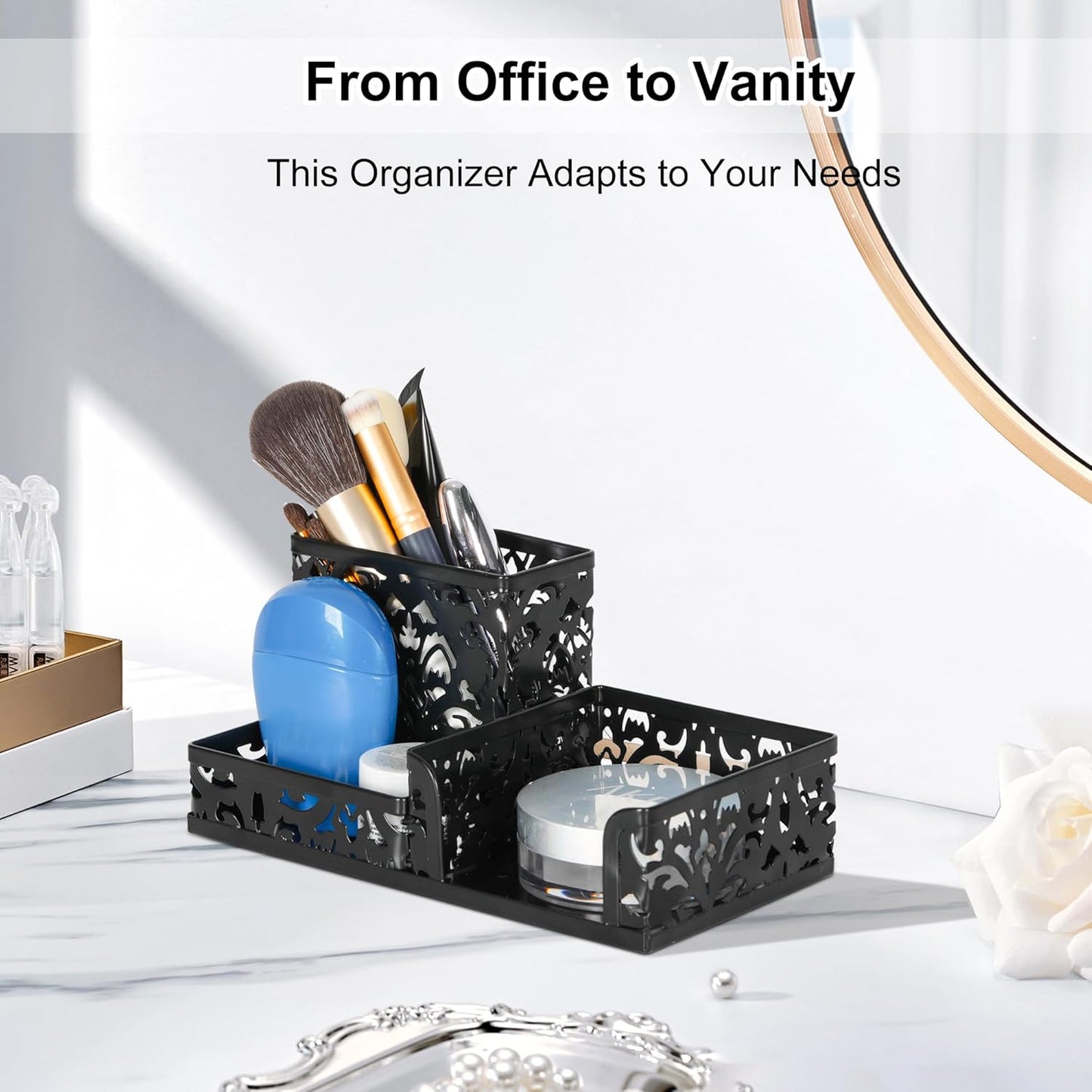 EasyPAG Desk Organizer with 3 Compartment for Pencil Sticky Note Holder and Office Accessories,White