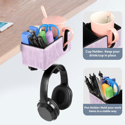 Desk Cup Holder Clip on Pen Holder Headphone Hanger Headset Stand Rotatable Clamp Hook Under Desk (Black)