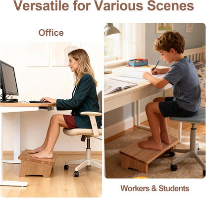 Solid Wood Under Desk Footrest Foot Rest for Under DEST at Work Ergonomic Foot Stool Improves Posture and Circulation, Chair Footrest for Leg Rests 350lbs Capacity for Home Office
