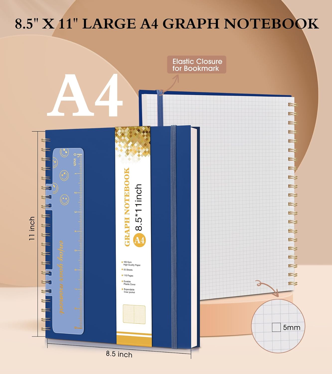Dotted Notebook, Spiral Notebook Journal 8.5” x 11”, A4 Large Dot Grid Notebooks for Women Men, 100 GSM Dotted Paper, Plastic Hardcover Spiral Bullet Journals for Work School Sketching, Green