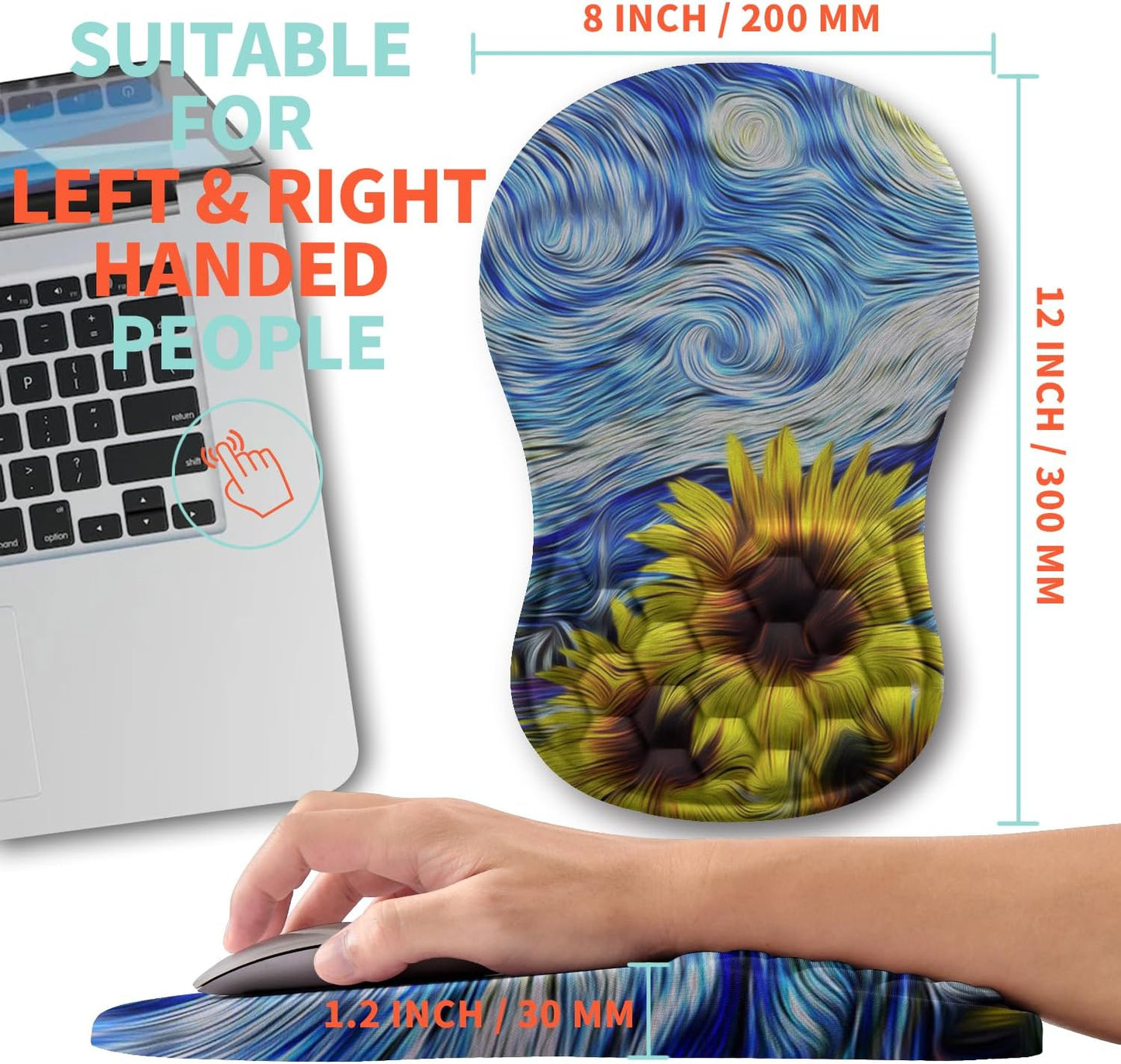 Ergonomic Mouse Pad Wrist Support with Memory Foam Massage Bulge, Carpal Tunnel Pain Relief Mousepad Wrist Rest for Mouse(12x8 inch, Silver Gray Light Purple)