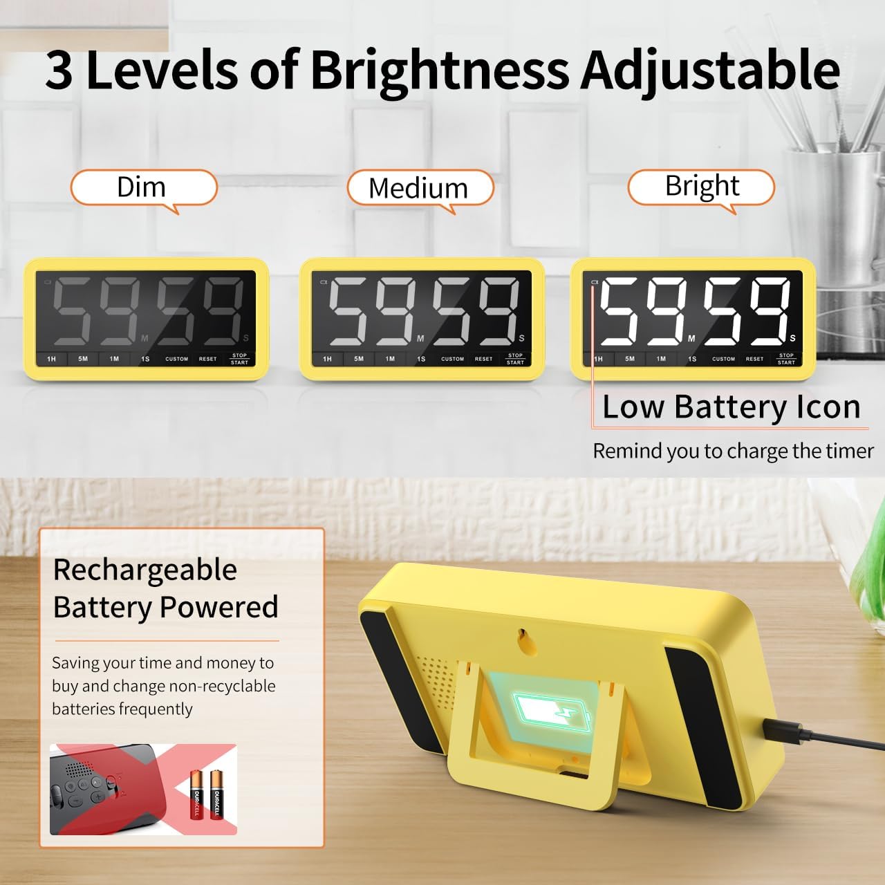 VOCOO Digital Kitchen Timer with 7.8” Extra Large Display, Magnetic LED, with 3 Brightness, 4 Alarms and 3 Volume Levels, Battery Powered Countdown Count Up Timer for Cooking, Classroom, Home Gym