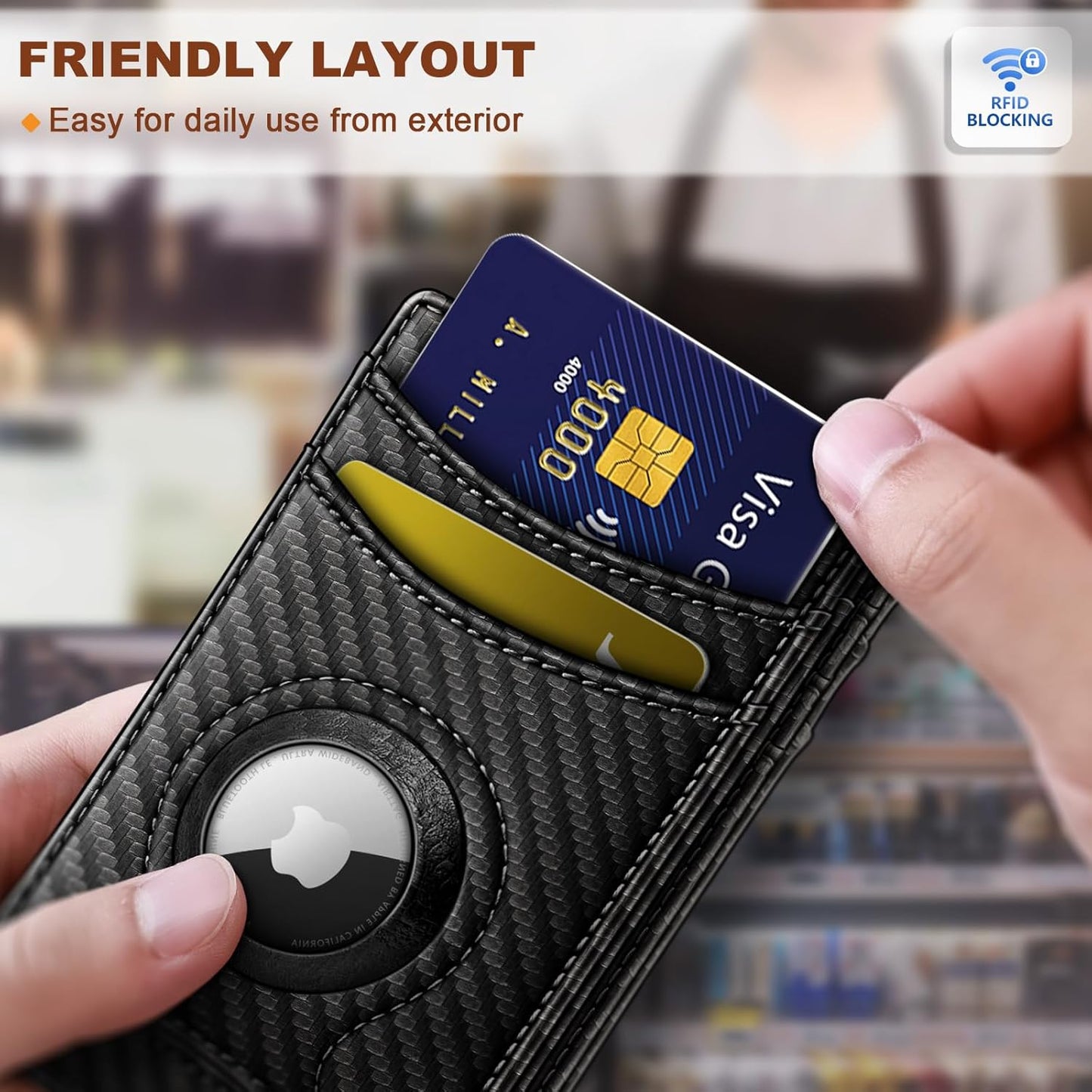 BULLIANT Men Airtag Wallet,Slim Wallet Money Clip Card Holder Magnetic Closure 12 Cards in Front Pocket RFID Blocking