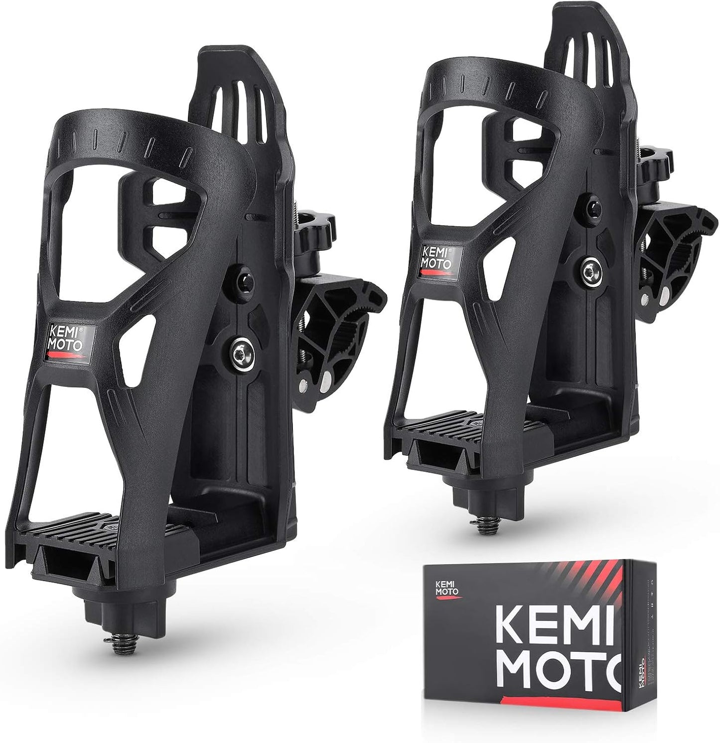 KEMIMOTO ATV Cup Holder, Upgraded Motorcycle Drink Holder Handlebar, Water Bottle Holder Mount with 0.6”-1.56” Metal Clamp for Scooter Bike Boat Stroller Wheelchair Golf Push Cart Tractor (1)