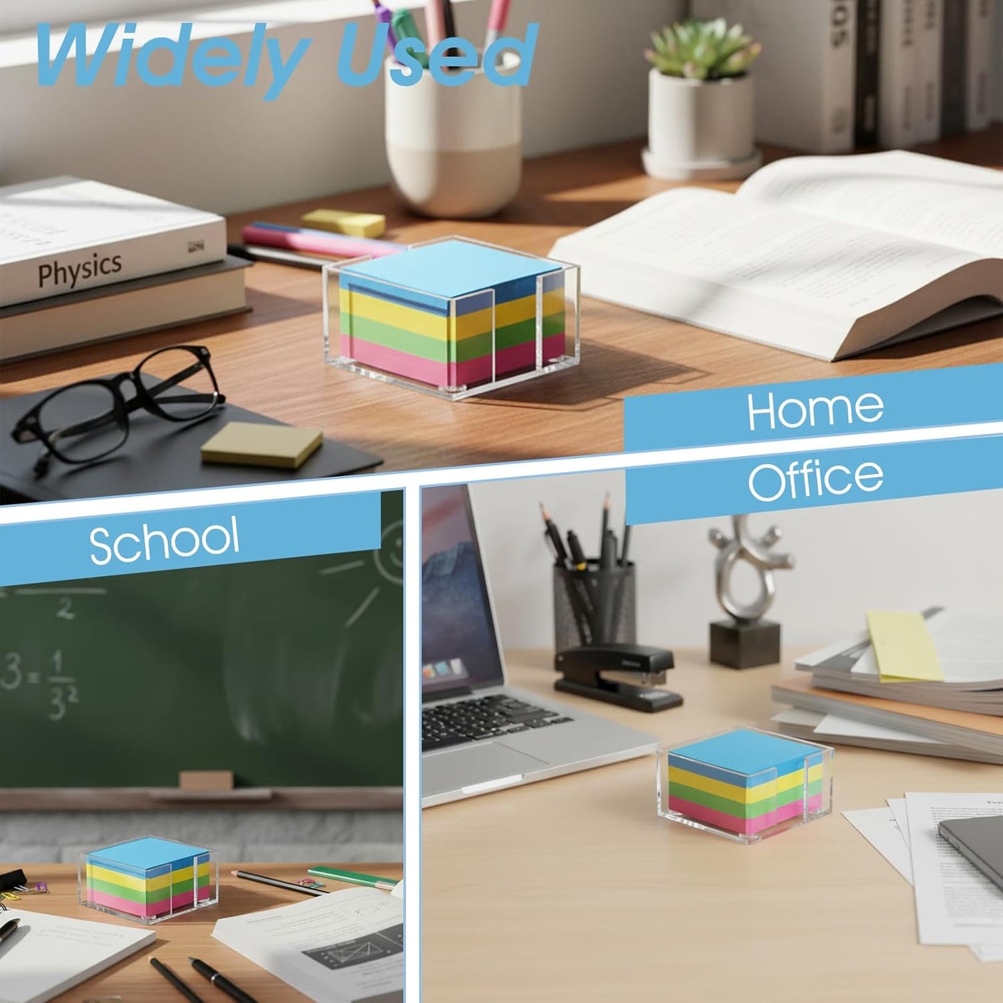 Grevosea Clear Acrylic Sticky Note Holder, 3.2 X 3.2 Inch Notepad Dispenser Self Stick Notes Pad Dispenser Desk Organizer Accessories for Office School Home Desk Organizer