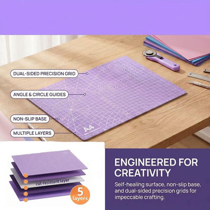 A4 Self-Healing Cutting Mat, Double-Sided Craft Mat with Grid Lines, Precision Rotary Cutting Board for Office Desk, Art Craft, Sewing, Hobby, and DIY Projects - 9x12 Inches