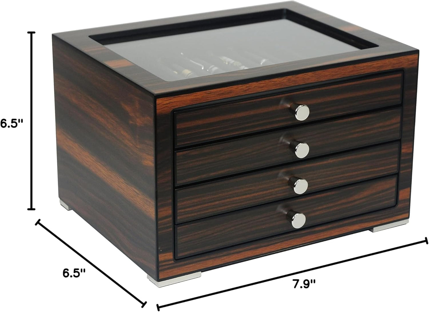 Stackable Wooden Display Case with Drawer – Slot Ebony Pen Cabinet, Luxury Fountain Pen Storage Box with Glass Window for Collection (2)