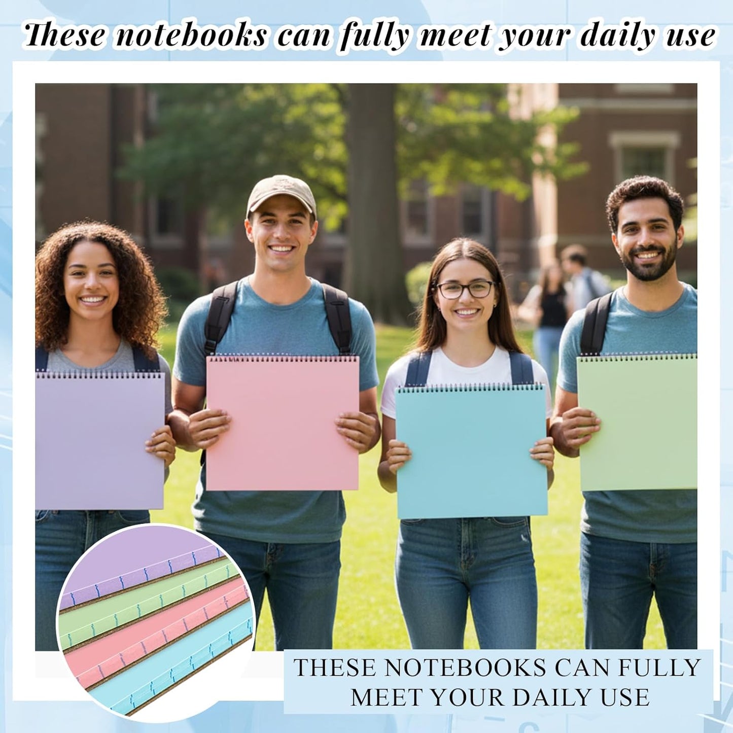 MotiMind 4 Pack Landscape Notebook Top Spiral Bound 11 x 9.5 Inch College Ruled Legal Pads Horizontal Notepad with Hole Punched Pages for Office School Meeting Project Notes Daily Use, White