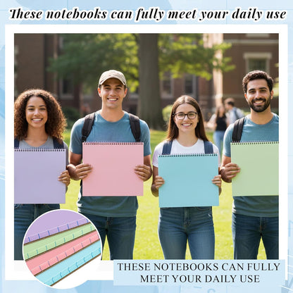 MotiMind 4 Pack Landscape Notebook Top Spiral Bound 11 x 9.5 Inch College Ruled Legal Pads Horizontal Notepad with Hole Punched Pages for Office School Meeting Project Notes Daily Use, White