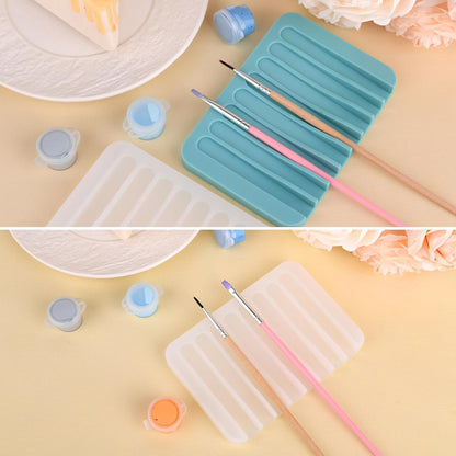 Penitue 2pcs Paint Brush Holders, Silicone Washable Paint Brush Organizer Stand with 8 Slots Paintbrush Rinse Holder for Oil Acrylic Watercolor Painting (Transparent & Blue)
