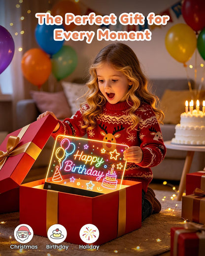 LED Drawing Board for Kids, Rechargeable Light Up Doodle Glow Pad, 72H Battery, Neon Art Dry Erase Note Board with 5 Tracing Papers & 7 Markers, Educational Toys, Birthday Gifts for Boys Girls 3-12