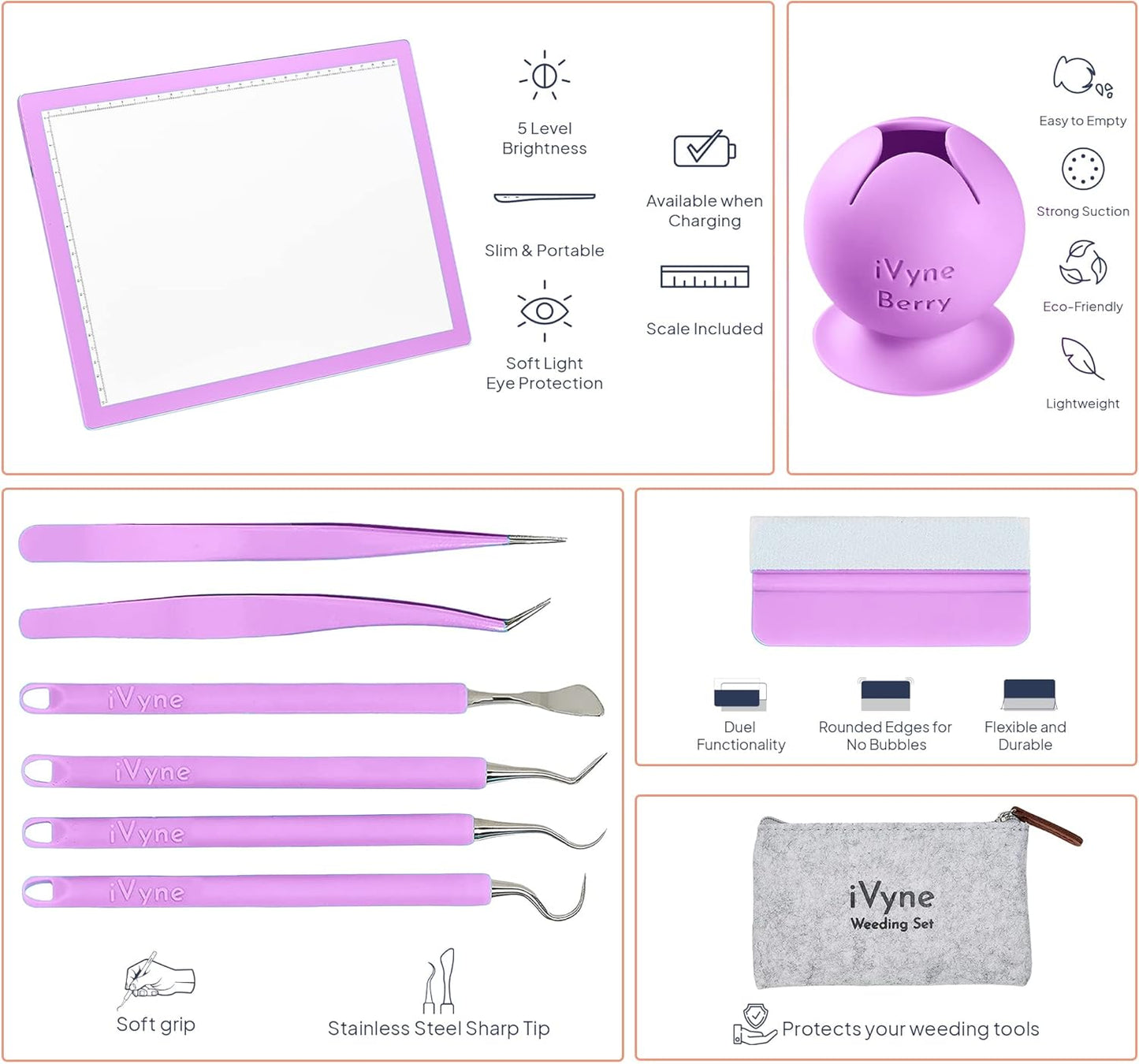 iVyne Complete Set Rechargeable A4 Light Pad, Weeding Tools for Vinyl, Scrap Collector for Cricut and Silhouette Machines for Every Tracing, Drawing Projects (Green)