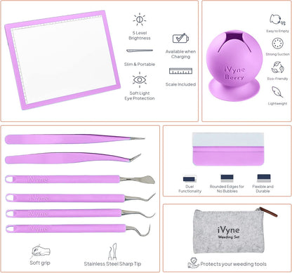 iVyne Complete Set Rechargeable A4 Light Pad, Weeding Tools for Vinyl, Scrap Collector for Cricut and Silhouette Machines for Every Tracing, Drawing Projects (Green)