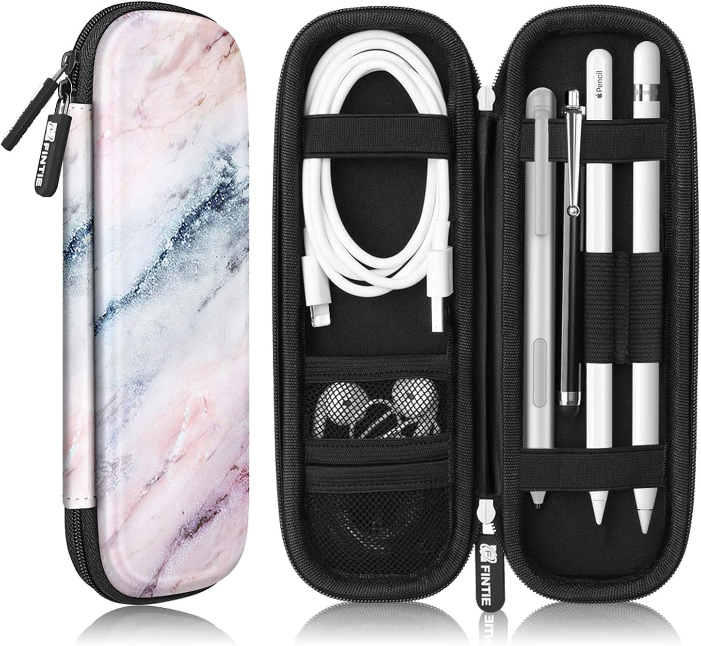 Fintie Holder Case for Apple Pencil Pro, Apple Pencil (USB-C / 1st / 2nd Generation), PU Leather Carrying Bag Sleeve Compatible with Pen, USB Cable, Samsung Stylus, Lilac Marble