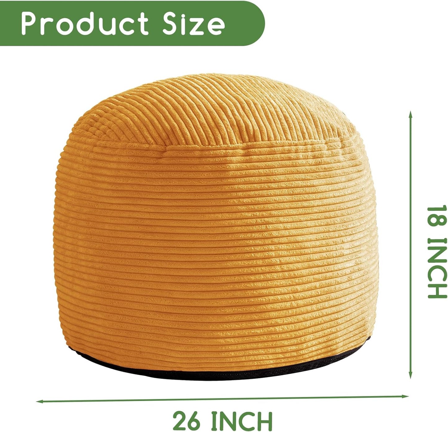 HIGOGOGO Round Stuffed Pouf Ottoman, Corduroy Poufs with Foam Chunk Filling, Furry and Fluffy Pouf Foot Stool Storage Ottoman, 20 X 15 Floor Poufs Foot Rest for Living Room, Dark Grey