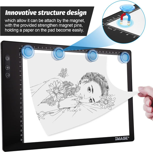 Rechargeable Magnetic A4 LED Light pad, IMAGE Tracing Pad, Ultra-Thin USB Powered with Memory Function Light Box, Great for Diamond Painting, Animation, Tattoo, Sketching and Design (6000K Black)