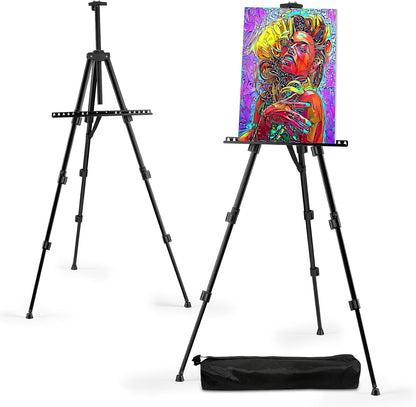 Art Easel Stand for Painting and Sign - RRFTOK 17 to 66 Inch Adjustable Aluminum Tripod Easels for Display, Portable Canvas and Poster Stand with Carry Bag for Beginners, Students and Classroom Use