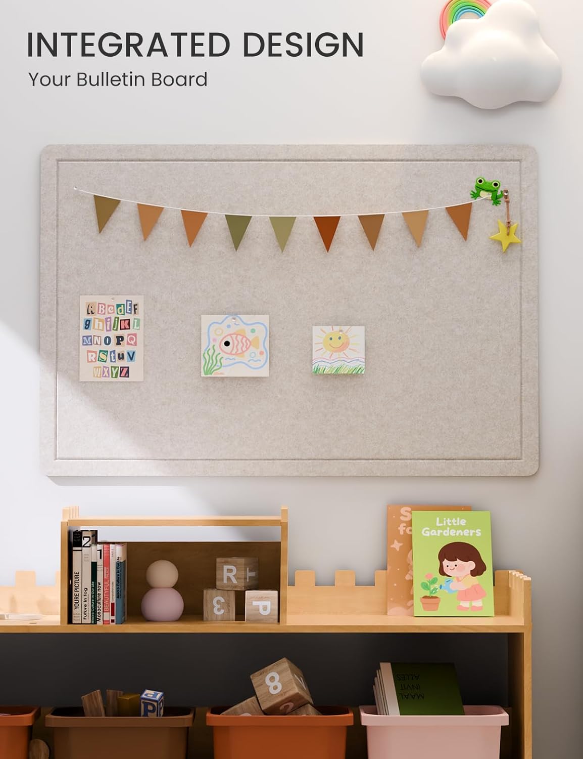 Fluxynara Bulletin Board, 23.6" x 17.5" Cork Board Alternative with 12 Safe Removable Adhesive Tabs, Foldable Felt Pin Board for Home Office, Classroom, Bedroom,Entryway for Walls—Sage