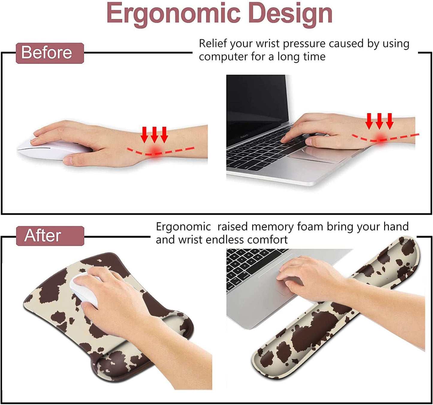 Mouse Pad with Wrist Support, Ergonomic Gel Mouse Pad Beautiful Flowers,Non-Slip Durable, Memory Foam Keyboard Wrist Rest, Suitable for Office Typing Games, Pink Hyacinths on Wood Panel